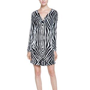 DVF Diane von Furstenberg Reina Tete Zebra black white tunic dress silk New 2